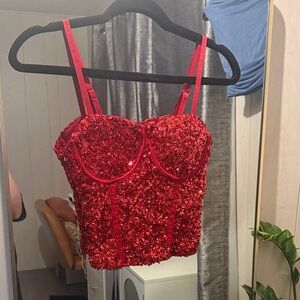 No Boundaries Red Sequin Bustier Crop Top